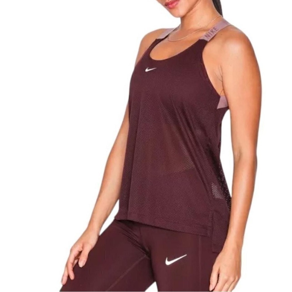Nike Elstka Elastika Mesh Maroon Rose Logo Strap Relaxed Fit Tank Top XS S